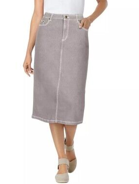 NWT Woman Within Midi Stretch Denim Skirt Sz 38 (5X) Grey Wash